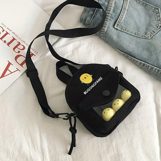 Cartoon Pattern Handbag Letter Graphic Zipper Mini Crossbody Bag