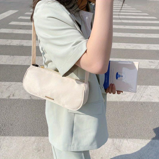 Minimalist Nylon Baguette Bag Solid Shoulder Bag Casual Daily Shoulder Purse