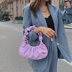 Cloud Pleated Shoulder Bag Candy PU Leather Underarm Bag