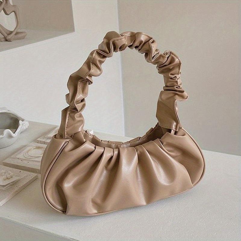 Cloud Pleated Shoulder Bag Candy PU Leather Underarm Bag