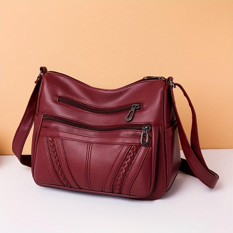 Braided Crossbody Bag Women's Pockets Purse Faux Leather Shoulder Bag