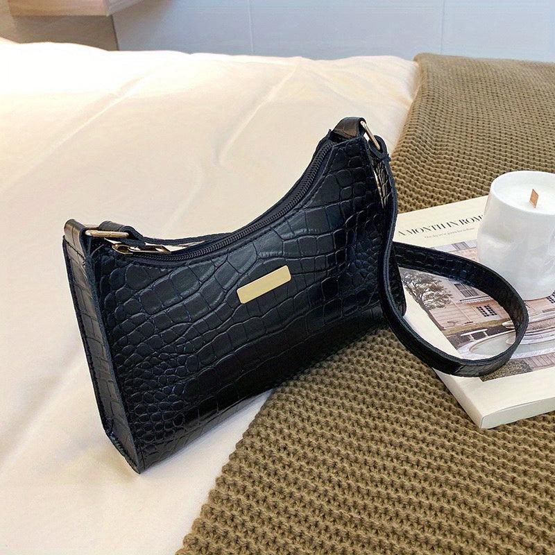 Crocodile Embossed Shoulder Bag PU Leather Purse Women's Zipper Underarm Bag