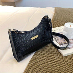 Crocodile Embossed Shoulder Bag PU Leather Purse Women's Zipper Underarm Bag