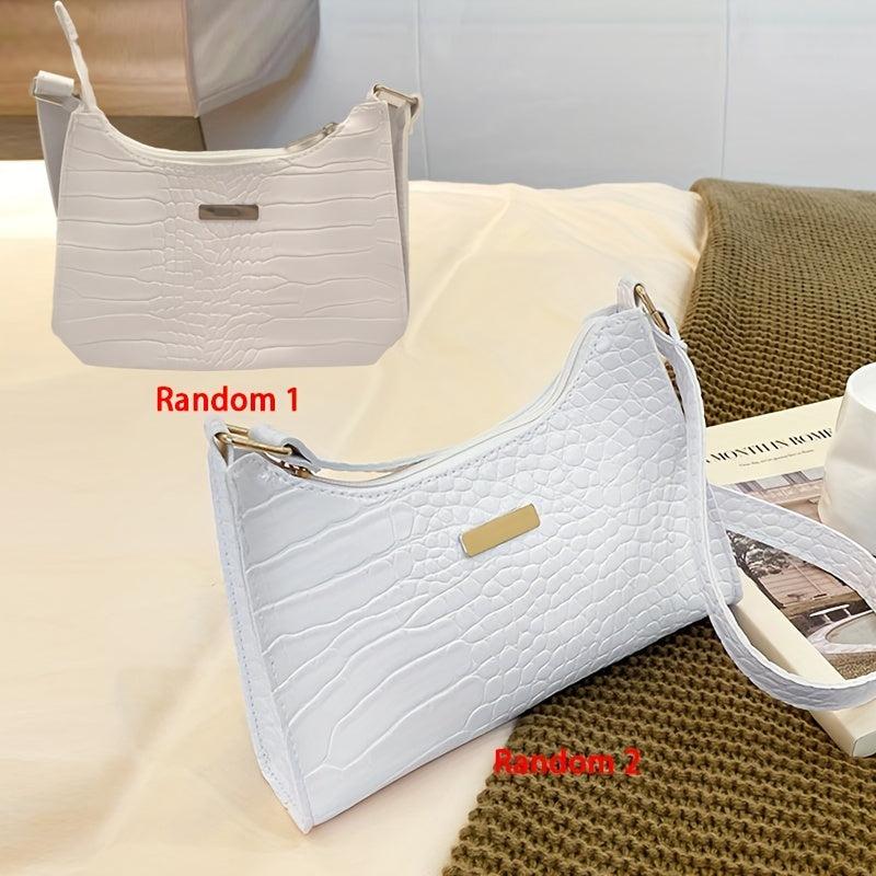 Crocodile Embossed Shoulder Bag PU Leather Purse Women's Zipper Underarm Bag