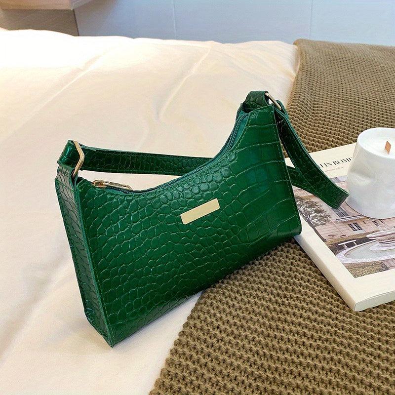 Crocodile Embossed Shoulder Bag PU Leather Purse Women's Zipper Underarm Bag