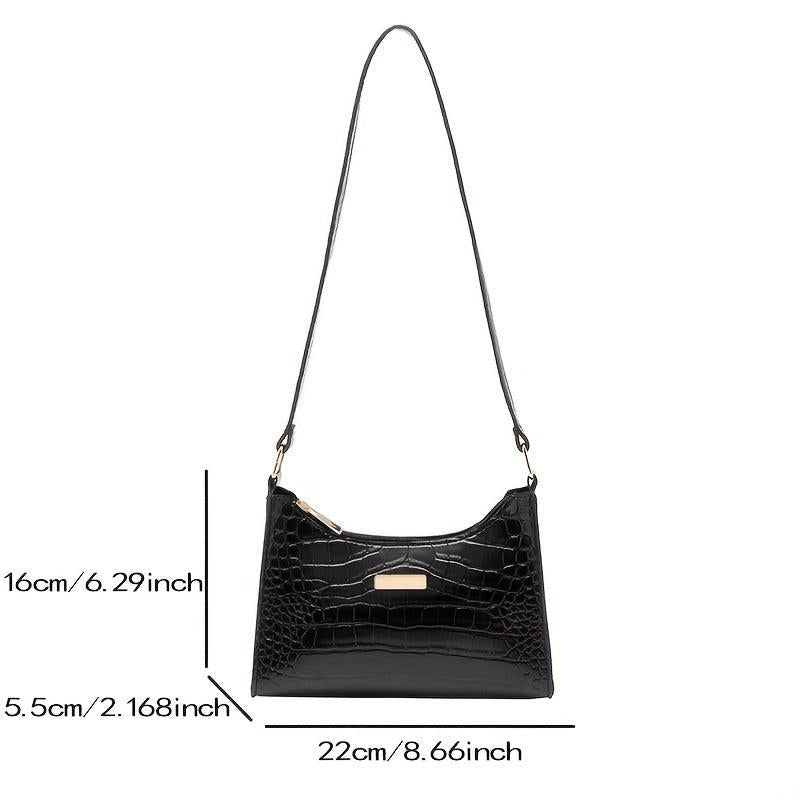 Crocodile Embossed Shoulder Bag PU Leather Purse Women's Zipper Underarm Bag