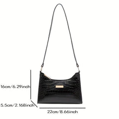 Crocodile Embossed Shoulder Bag PU Leather Purse Women's Zipper Underarm Bag
