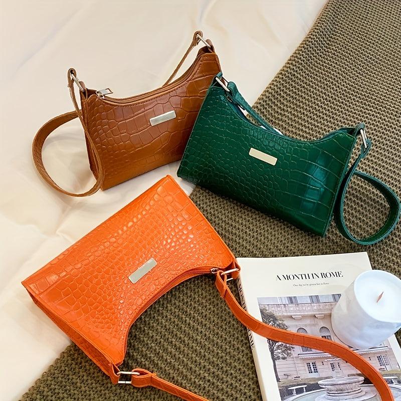 Crocodile Embossed Shoulder Bag PU Leather Purse Women's Zipper Underarm Bag