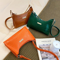 Crocodile Embossed Shoulder Bag PU Leather Purse Women's Zipper Underarm Bag