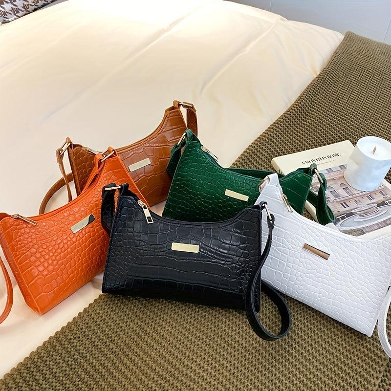 Crocodile Embossed Shoulder Bag PU Leather Purse Women's Zipper Underarm Bag