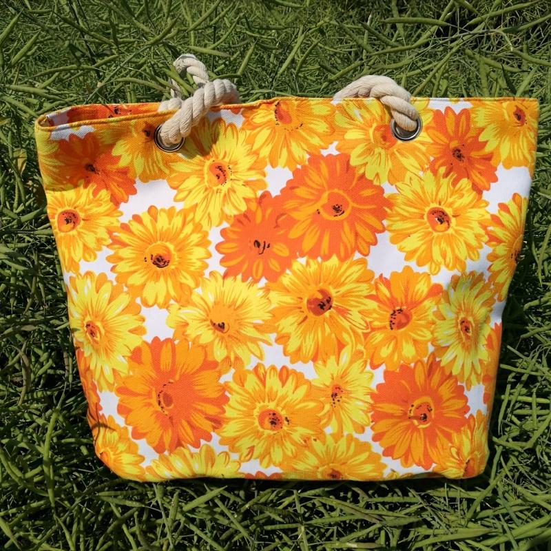 Graphic Flower Print Beach Bag Lightweight Handbag For Travel
