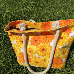 Graphic Flower Print Beach Bag Lightweight Handbag For Travel