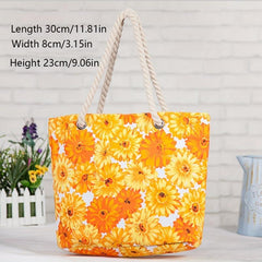Graphic Flower Print Beach Bag Lightweight Handbag For Travel