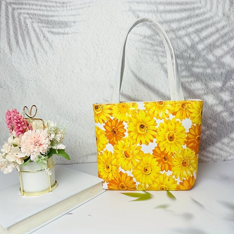 Graphic Flower Print Beach Bag Lightweight Handbag For Travel