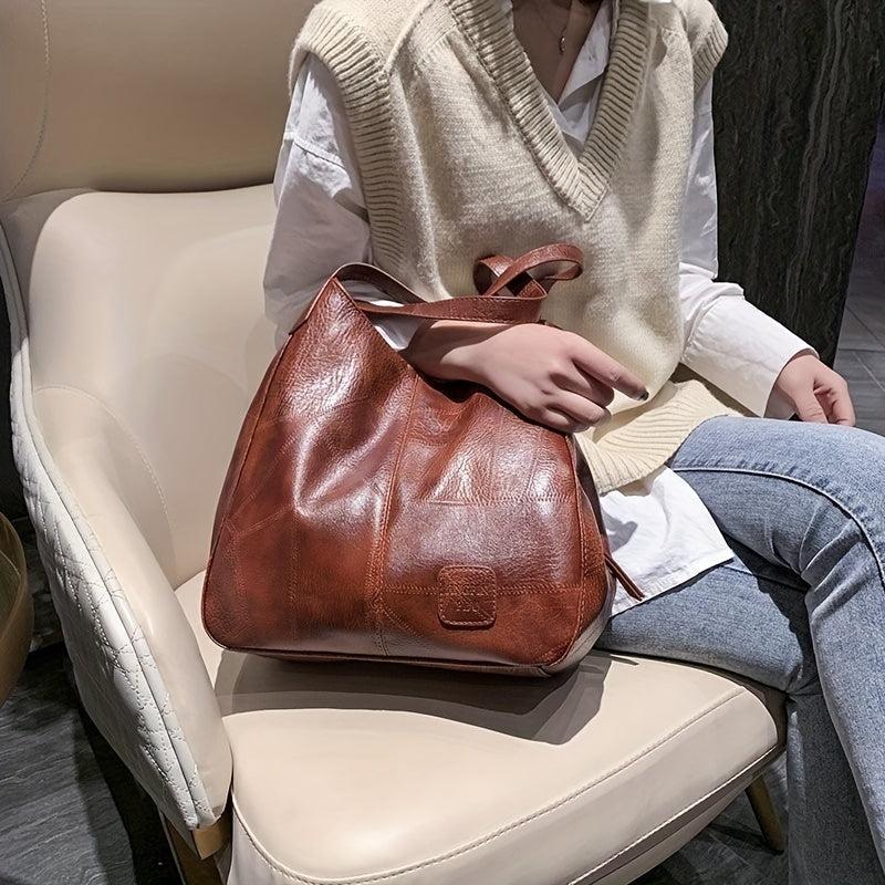 Vintage Tote Bag Solid Shoulder Bag Women's Work Bag