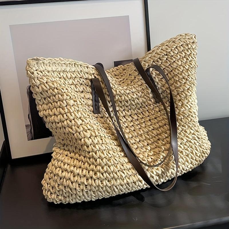 Straw Woven Large Capacity Tote Bag Lightweight Shoulder Bag