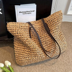 Straw Woven Large Capacity Tote Bag Lightweight Shoulder Bag