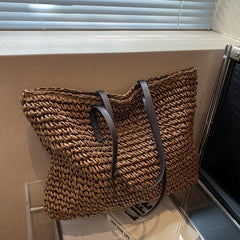 Straw Woven Large Capacity Tote Bag Lightweight Shoulder Bag