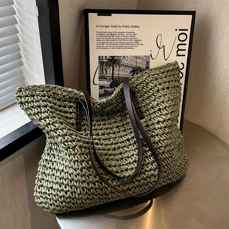 Straw Woven Large Capacity Tote Bag Lightweight Shoulder Bag