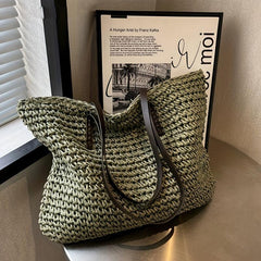 Straw Woven Large Capacity Tote Bag Lightweight Shoulder Bag