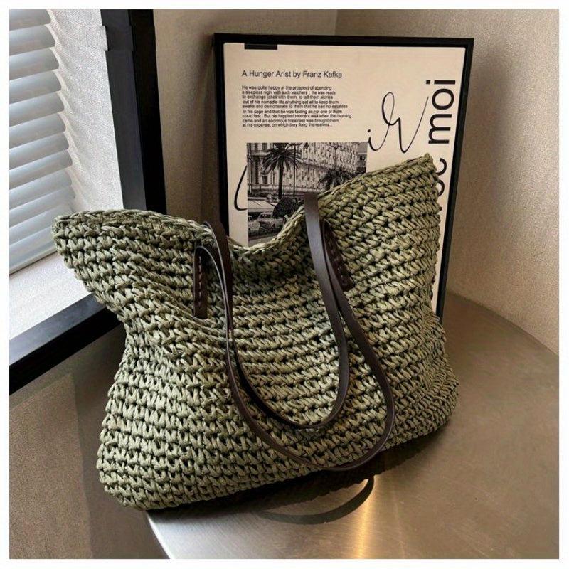 Straw Woven Large Capacity Tote Bag Lightweight Shoulder Bag
