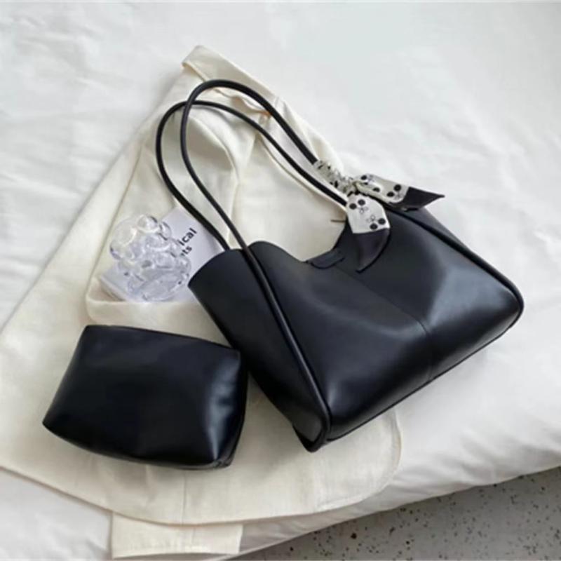 Scarf Decor Tote Bag For Women Stitching Shoulder Bag Large Capacity Handbags