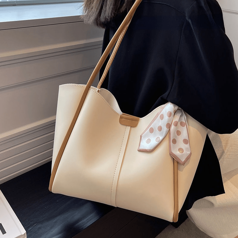 Scarf Decor Tote Bag For Women Stitching Shoulder Bag Large Capacity Handbags