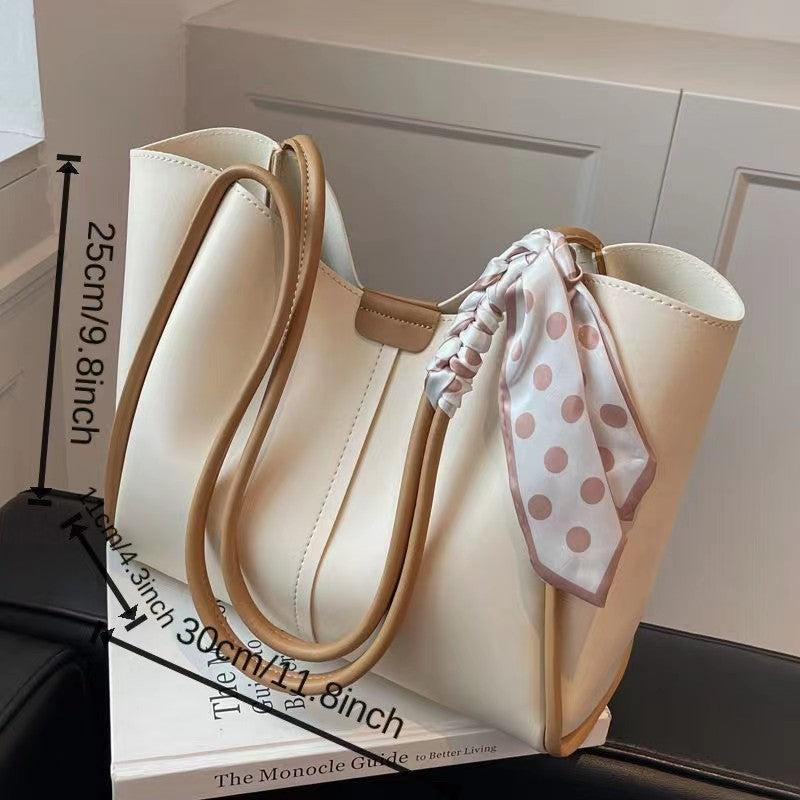 Scarf Decor Tote Bag For Women Stitching Shoulder Bag Large Capacity Handbags