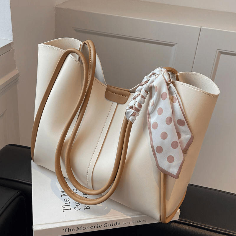 Scarf Decor Tote Bag For Women Stitching Shoulder Bag Large Capacity Handbags