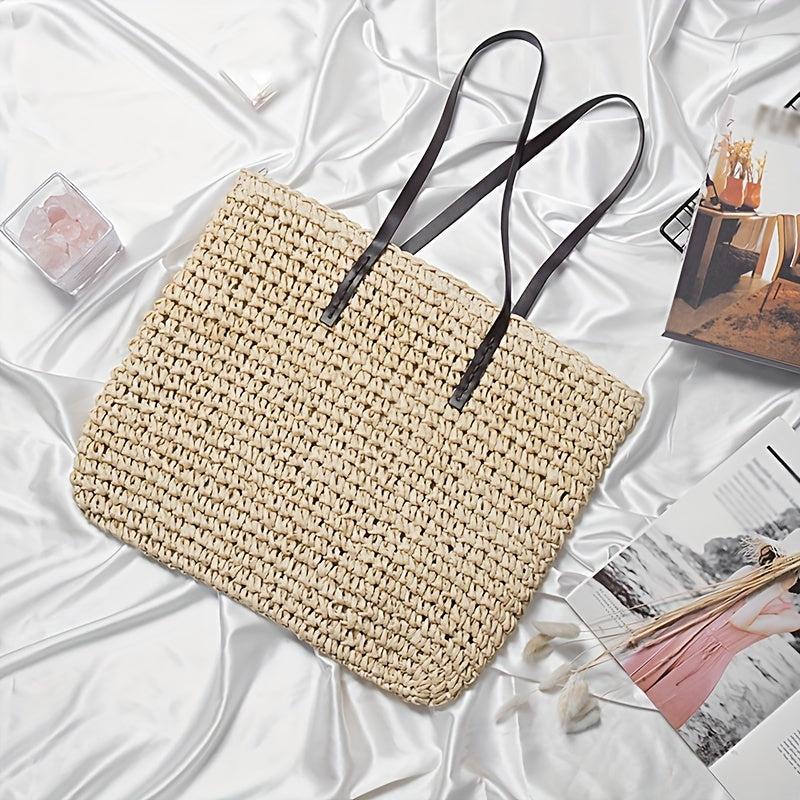 Straw Woven Casual Handbag Double Handle Literary Tote Bag