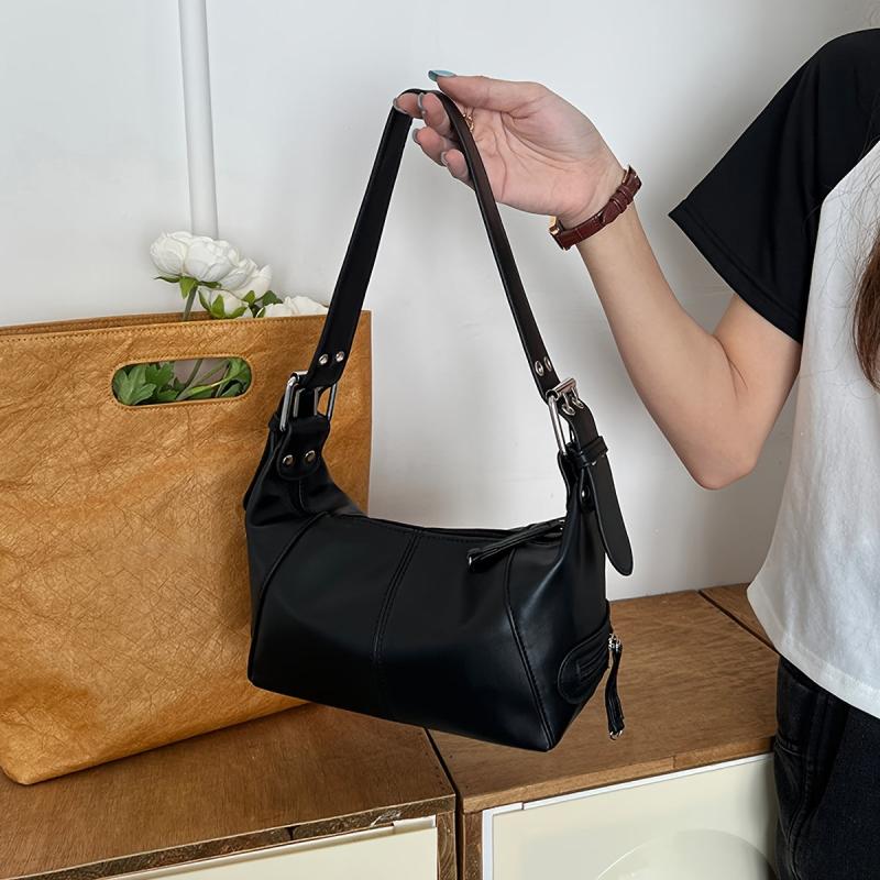 Faux Leather Shoulder Bag Underarm Zipper Satchel