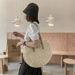 Straw Shoulder Bag Lightweight All Match Storage Bag For Travel