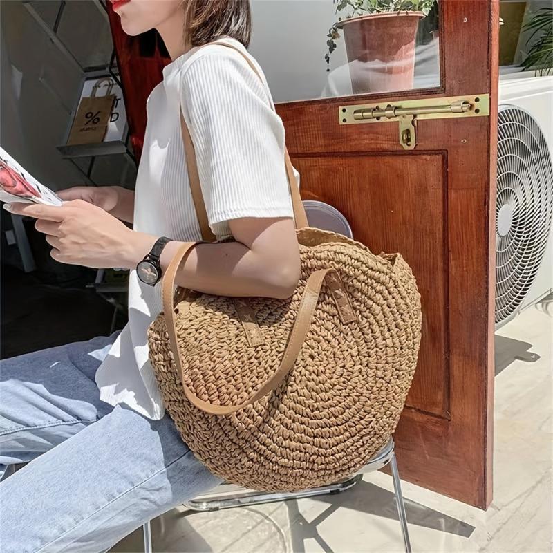 Straw Shoulder Bag Lightweight All Match Storage Bag For Travel