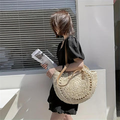 Straw Shoulder Bag Lightweight All Match Storage Bag For Travel