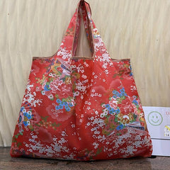 Floral Print Nylon Tote Bag Reusable Grocery Shopping Bag
