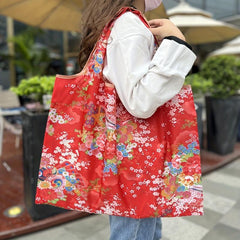 Floral Print Nylon Tote Bag Reusable Grocery Shopping Bag