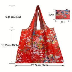 Floral Print Nylon Tote Bag Reusable Grocery Shopping Bag