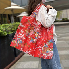 Floral Print Nylon Tote Bag Reusable Grocery Shopping Bag