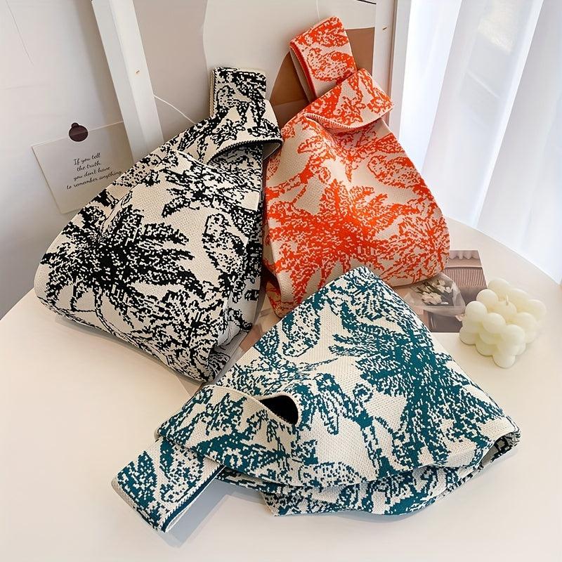 Pixel Style Woven Tote Bag Lightweight Shoulder Bag