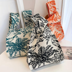 Pixel Style Woven Tote Bag Lightweight Shoulder Bag