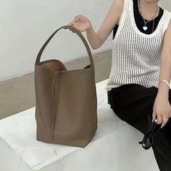 Large Capacity Bucket Bag Casual PU Leather Tote Shoulder Bag