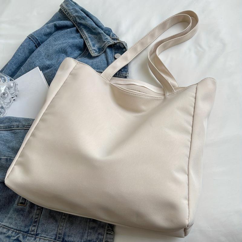 Women's Canvas Tote Bag with Letter Embroidery - School & Work Handbag
