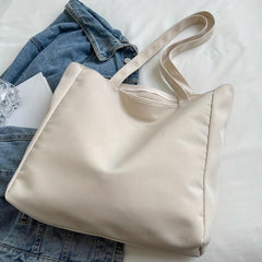 Women's Canvas Tote Bag with Letter Embroidery - School & Work Handbag