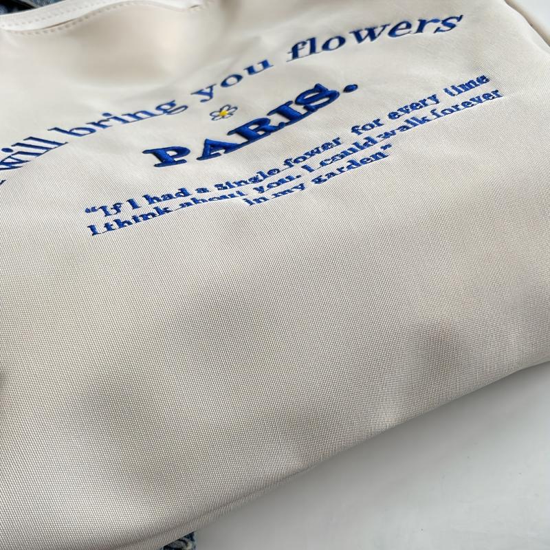 Women's Canvas Tote Bag with Letter Embroidery - School & Work Handbag