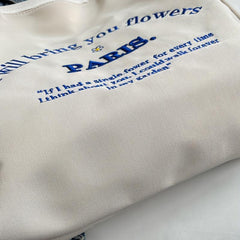 Women's Canvas Tote Bag with Letter Embroidery - School & Work Handbag