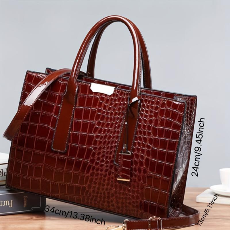 Crocodile Pattern Top Handle Satchel Tote Bag PU Leather Shoulder Bag