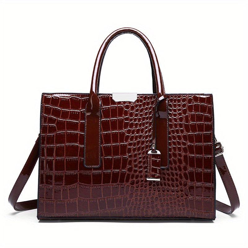 Crocodile Pattern Top Handle Satchel Tote Bag PU Leather Shoulder Bag
