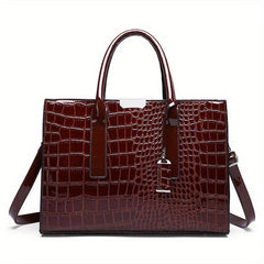 Crocodile Pattern Top Handle Satchel Tote Bag PU Leather Shoulder Bag