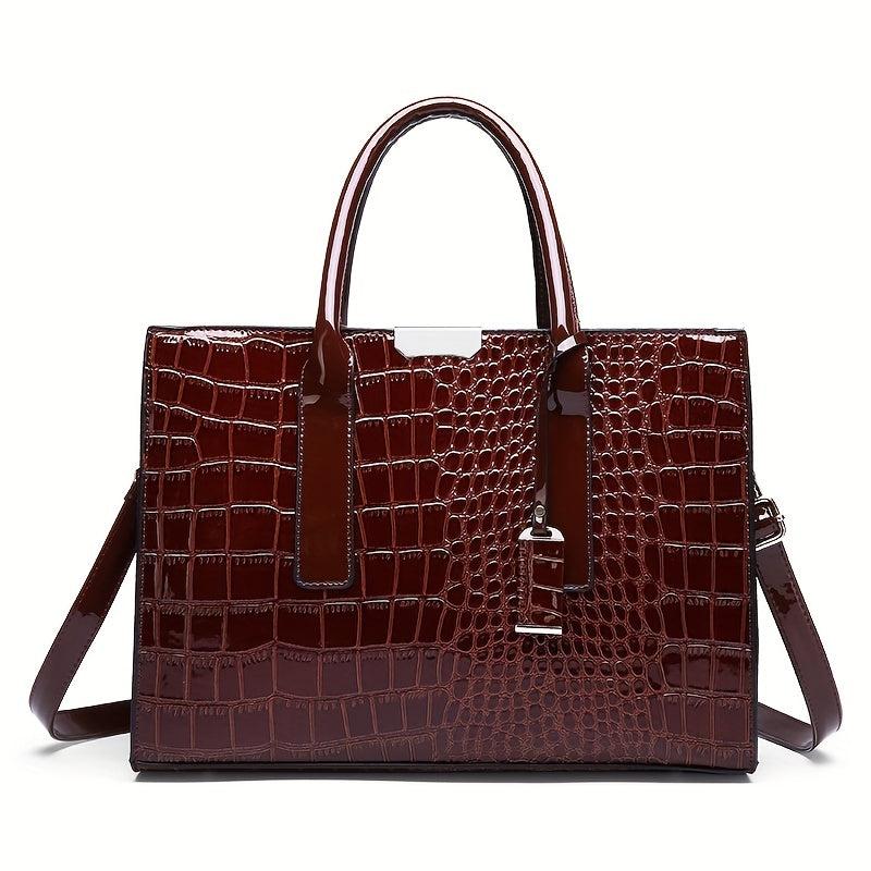 Crocodile Pattern Top Handle Satchel Tote Bag PU Leather Shoulder Bag