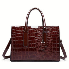 Crocodile Pattern Top Handle Satchel Tote Bag PU Leather Shoulder Bag